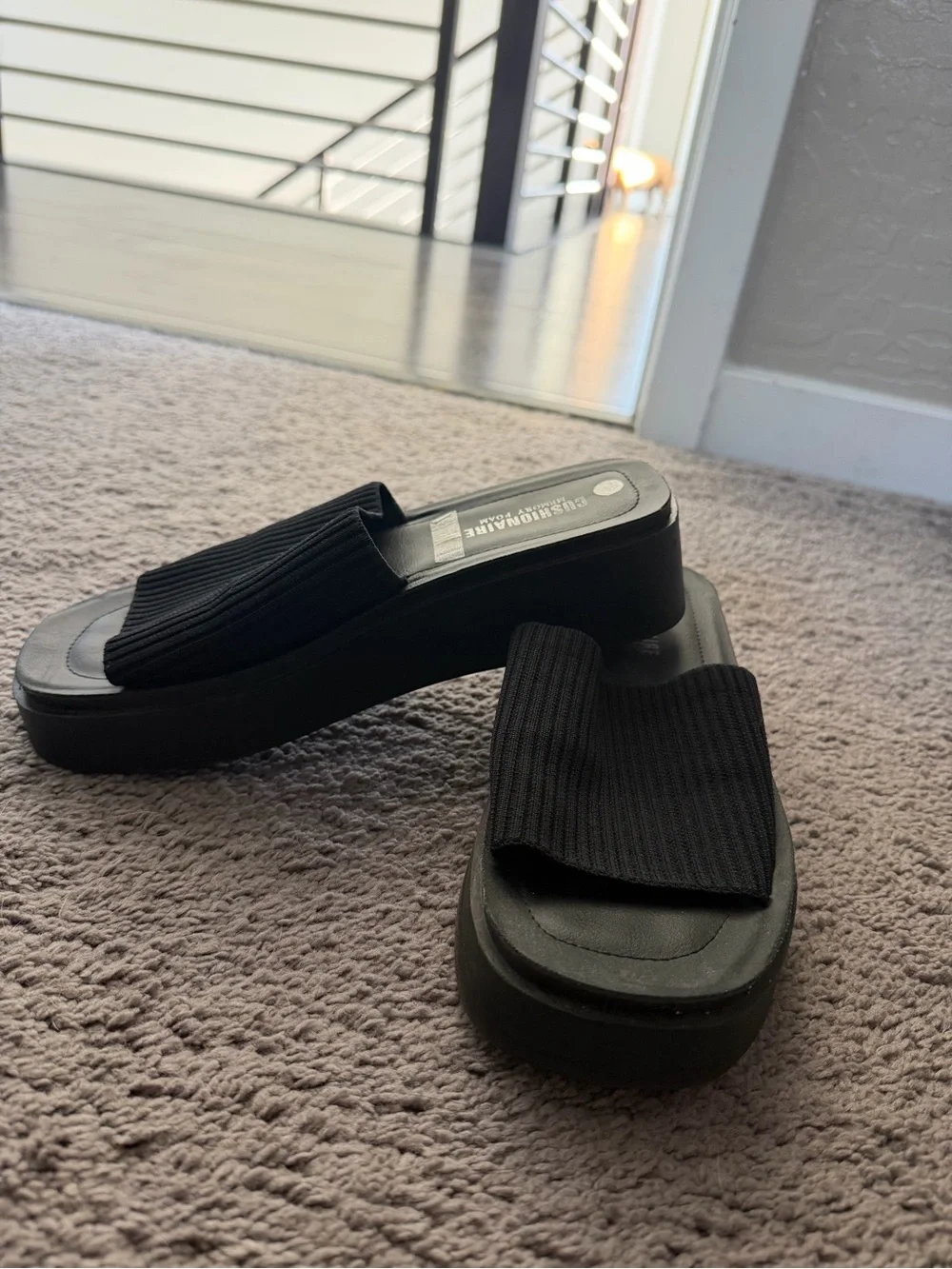 Cushionaire Black Platform Slide Sandals